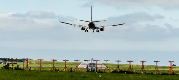 airplane landing over Bristol Airport