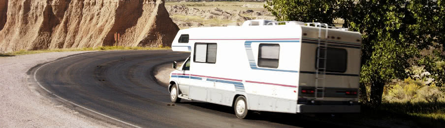 campervan on road with scenic view