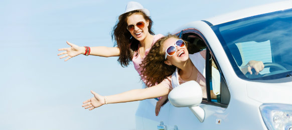 two female friends on a road trip